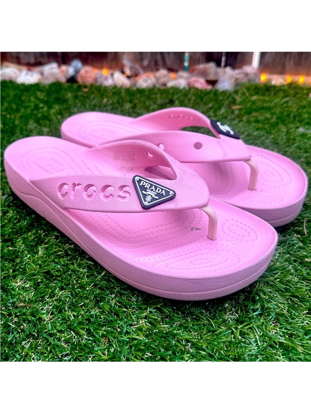 CROCS Pink Platform Flip Flops with Designer Charms